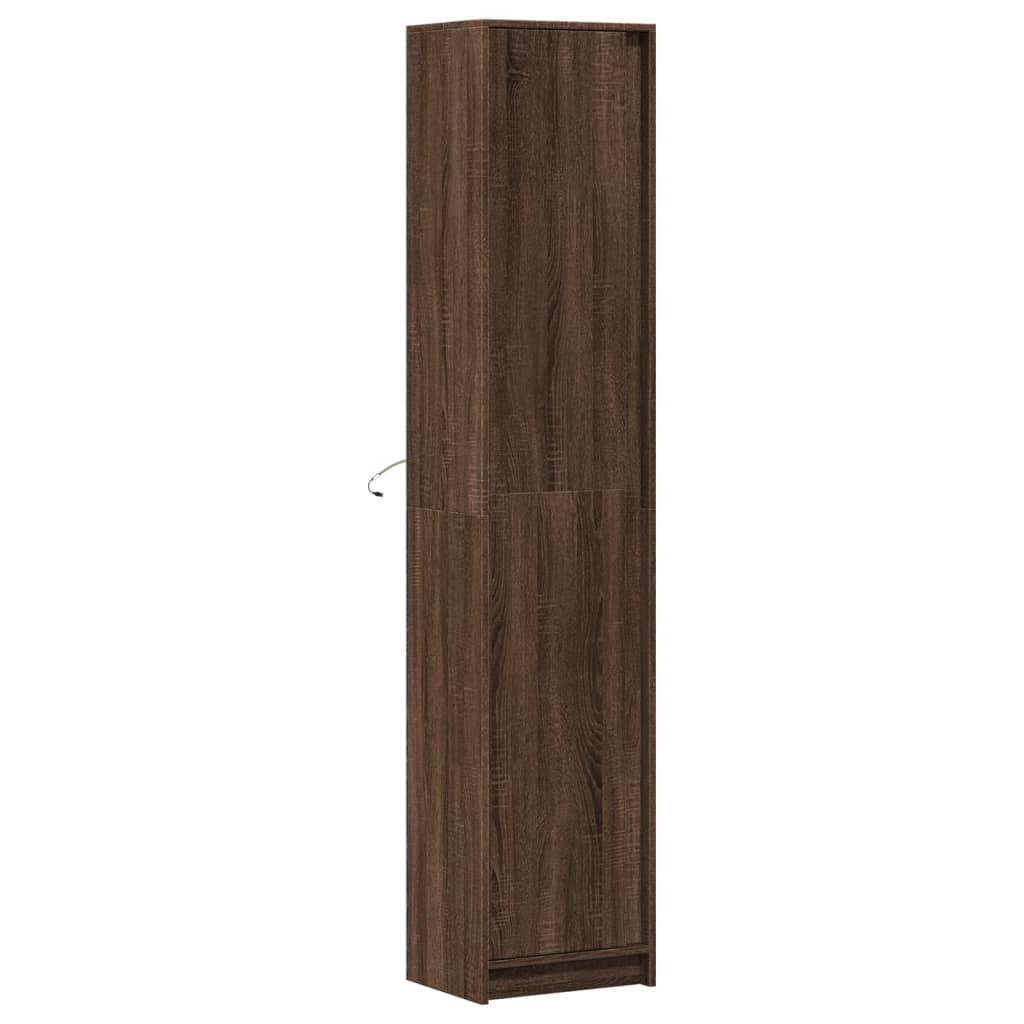 Hoge Kast Met Led 41,5X32,5X200 Cm Bewerkt Hout Bruin Eiken