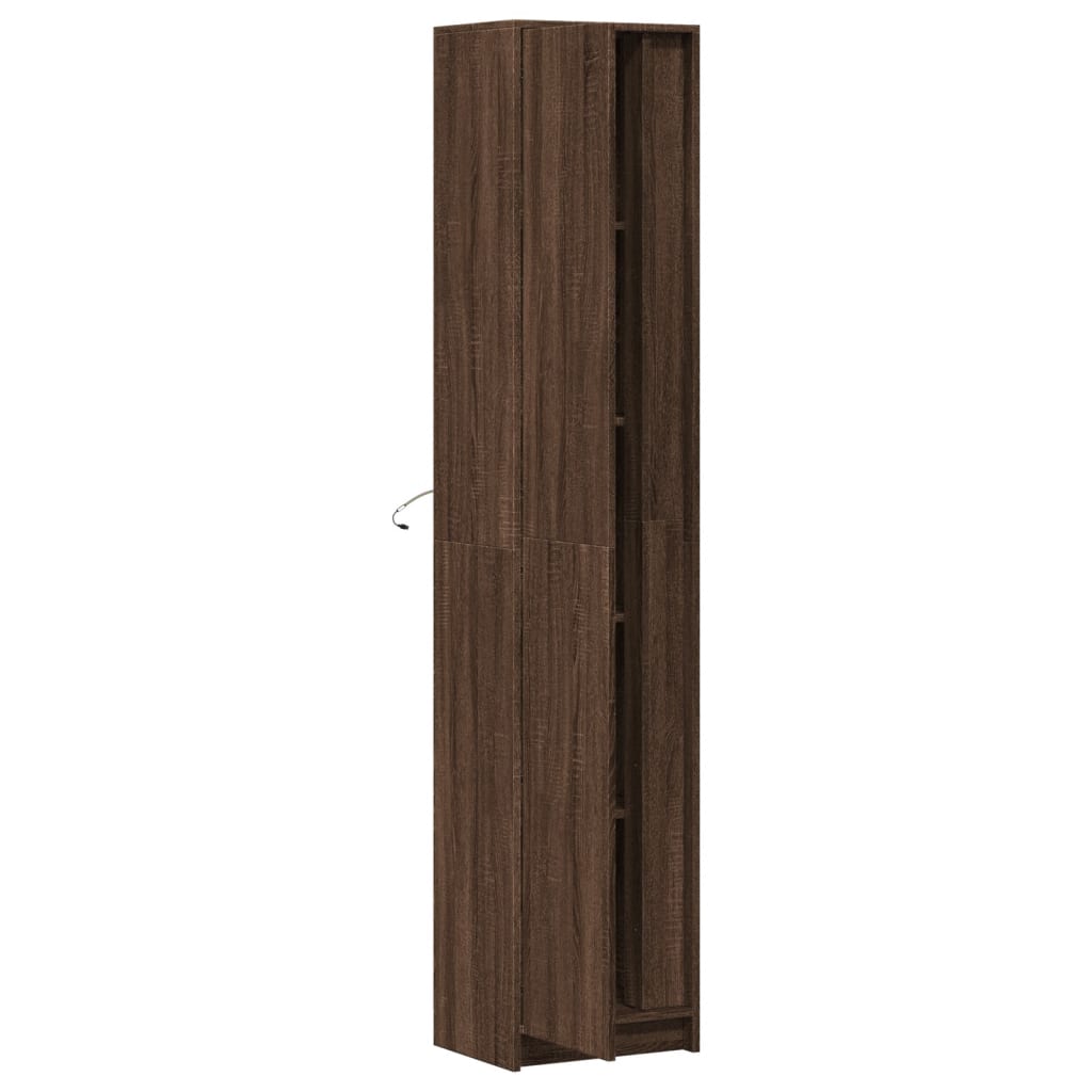 Hoge Kast Met Led 41,5X32,5X200 Cm Bewerkt Hout Bruin Eiken