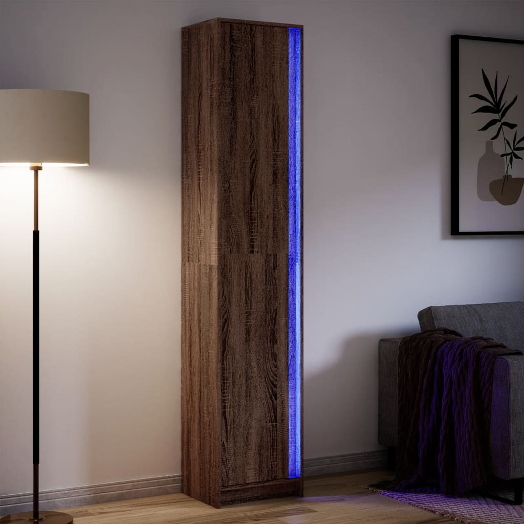 Hoge Kast Met Led 41,5X32,5X200 Cm Bewerkt Hout Bruin Eiken