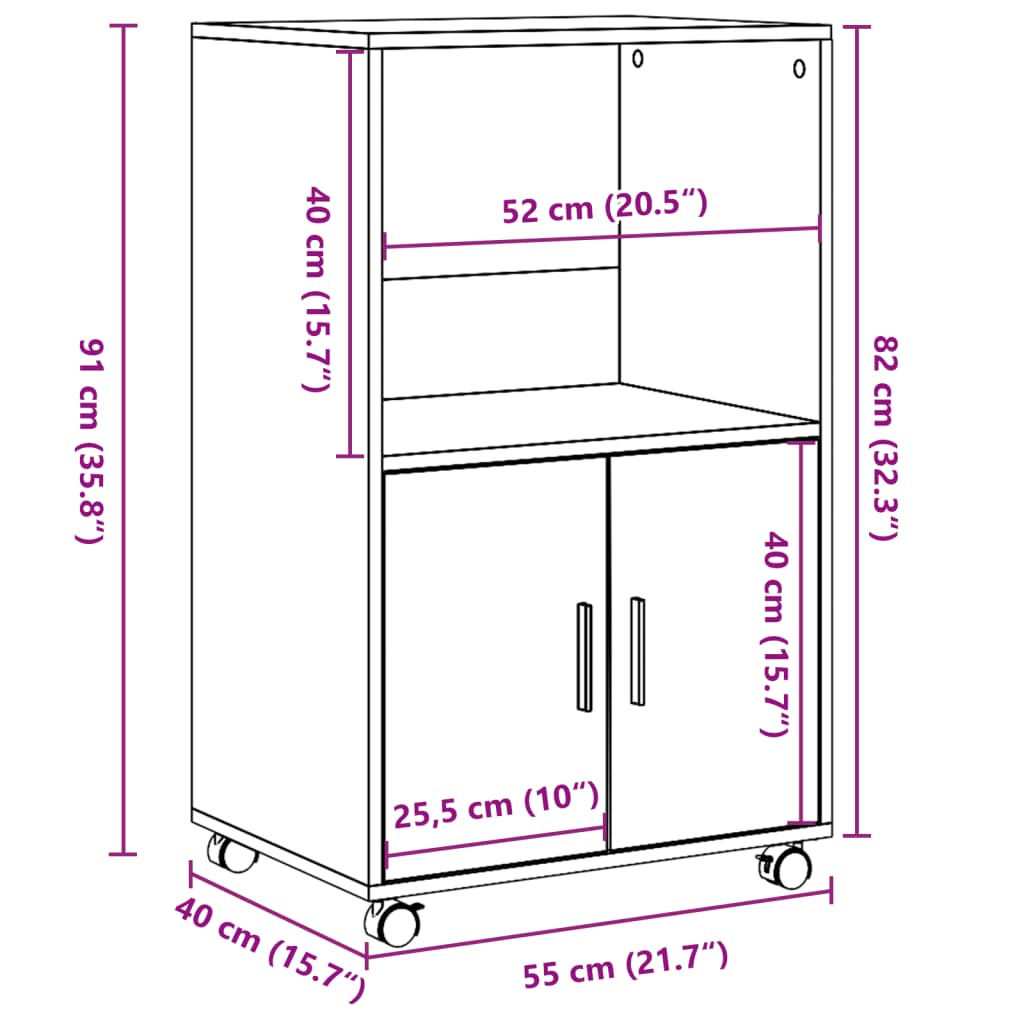 Rolkast 55X40X91 Cm Bewerkt Hout Eikenkleurig