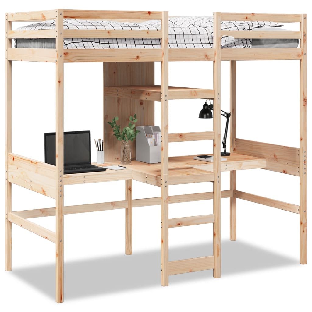 Hoogslaper Met Bureau En Schappen Grenenhout 90X200Cm
