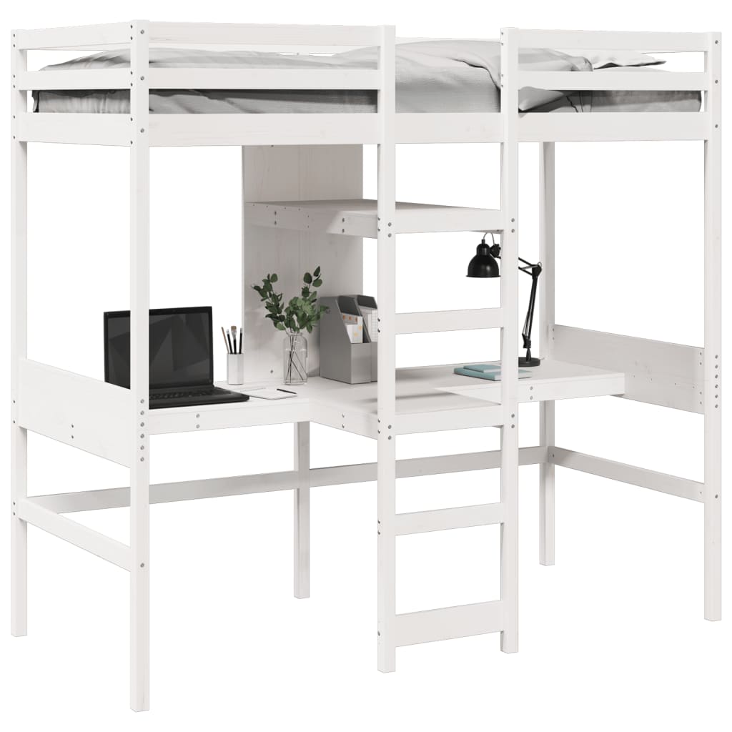 Hoogslaper Met Bureau En Schappen Grenenhout 90X200Cm