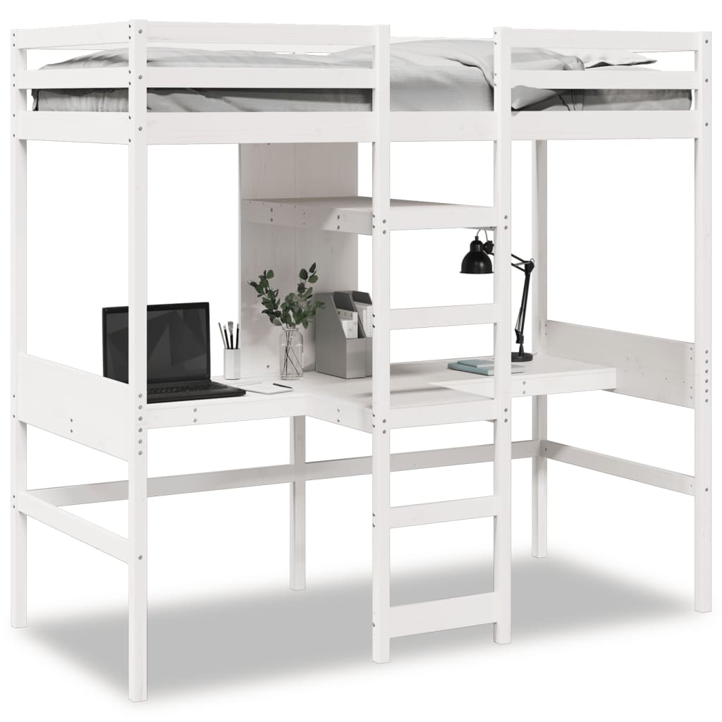 Hoogslaper Met Bureau En Schappen Grenenhout 90X200Cm