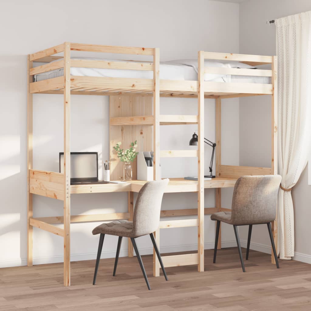 Hoogslaper Met Bureau En Schappen Grenenhout 90X200Cm