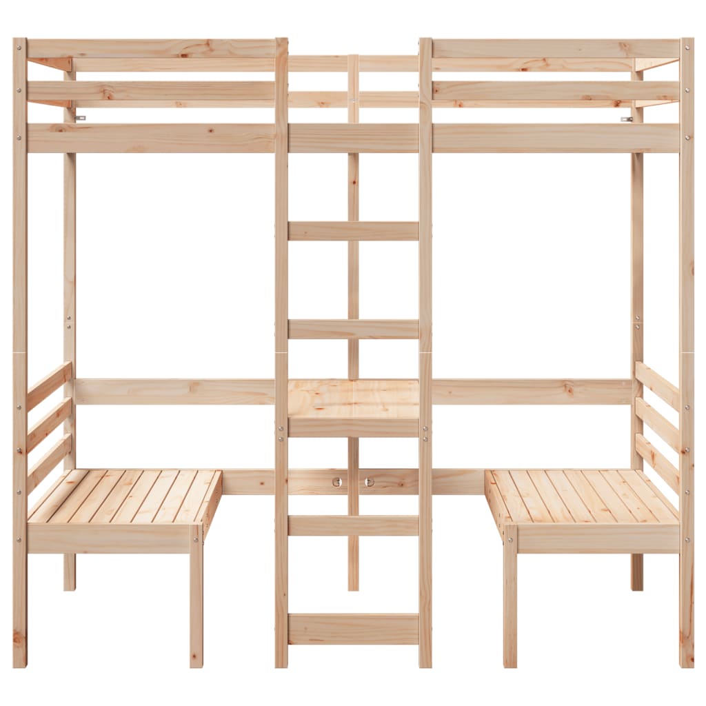 Hoogslaper Met Bureau En Stoelen Massief Grenenhout 90X200Cm