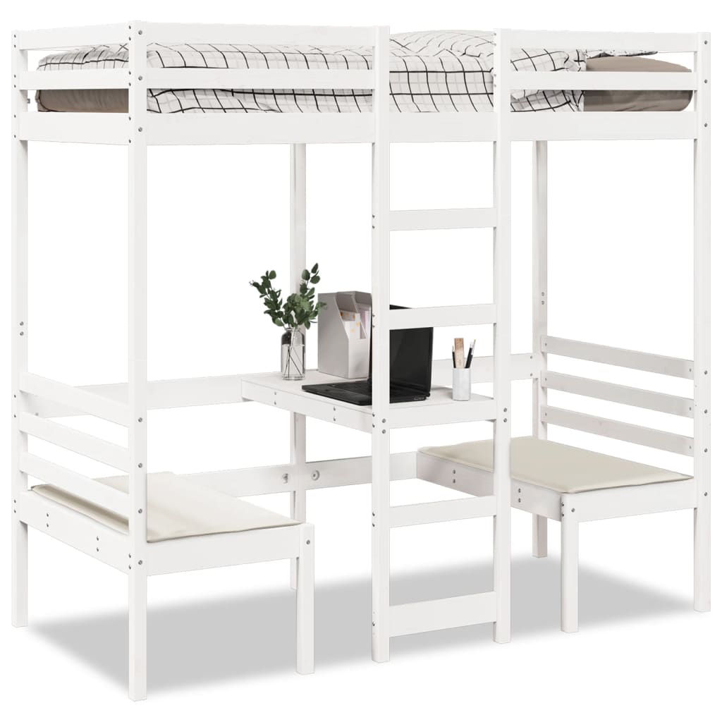 Hoogslaper Met Bureau En Stoelen Massief Grenenhout 90X200Cm