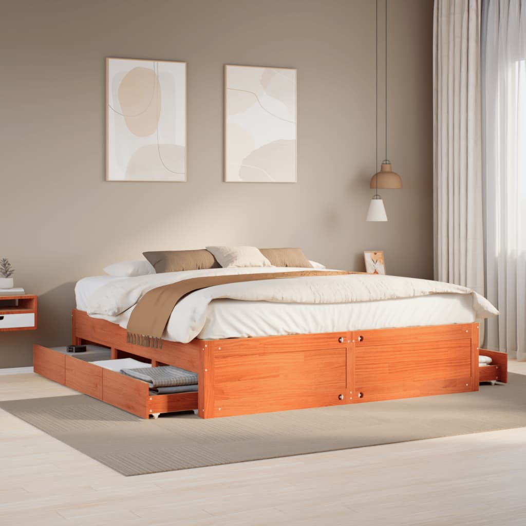 Bedframe Zonder Matras Met Lades Grenenhout