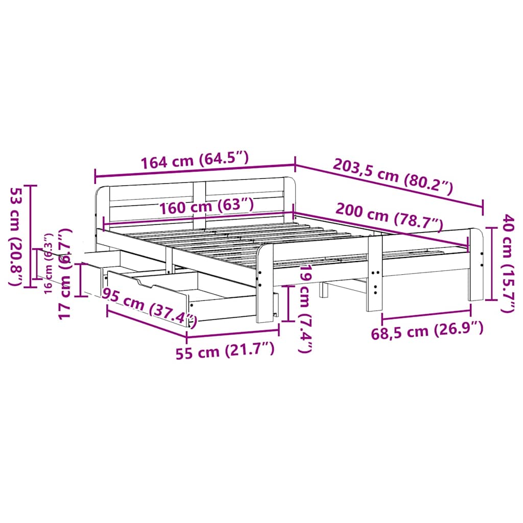 Bedframe Zonder Matras Massief Grenenhout
