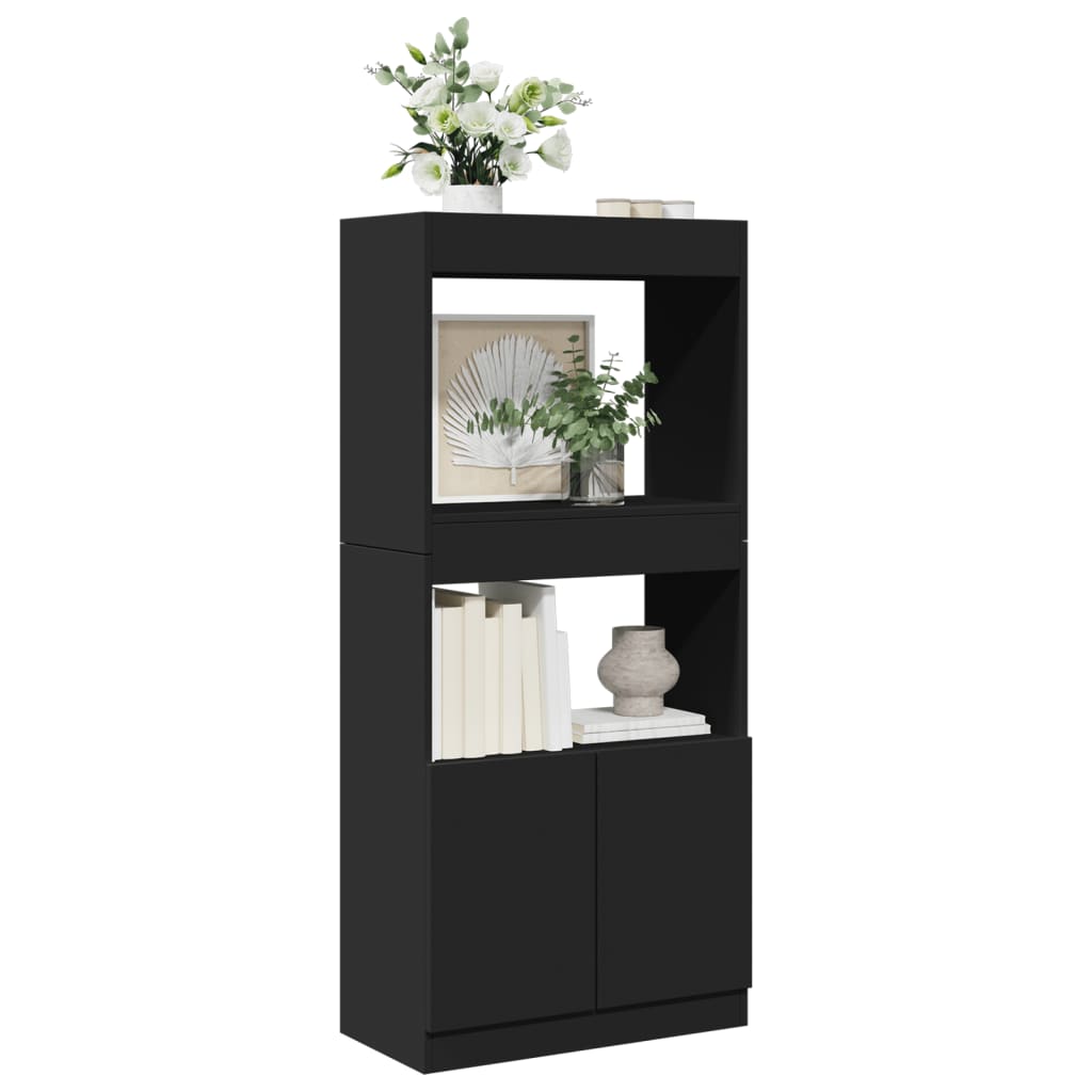 Hoge Kast 92X33X Bewerkt Hout Zwart