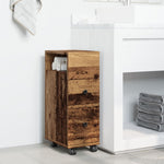 Badkamerkast Smal Met Wielen Bewerkt Hout Kleurig