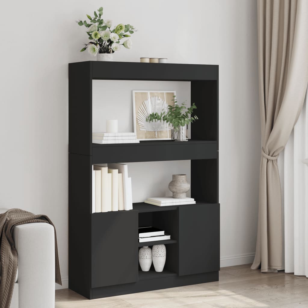 Hoge Kast 92X33X Bewerkt Hout Zwart