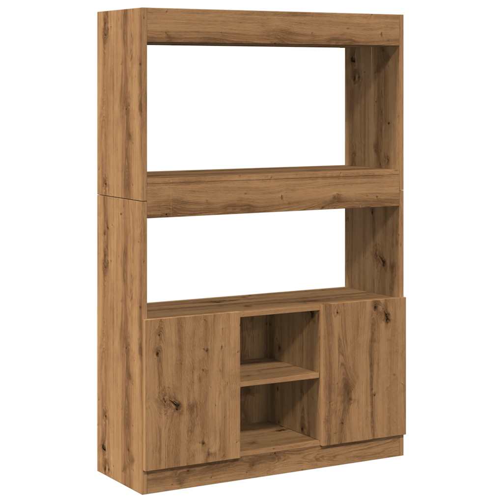 Hoge Kast 92X33X Bewerkt Hout Artisanaal Kleur Eiken