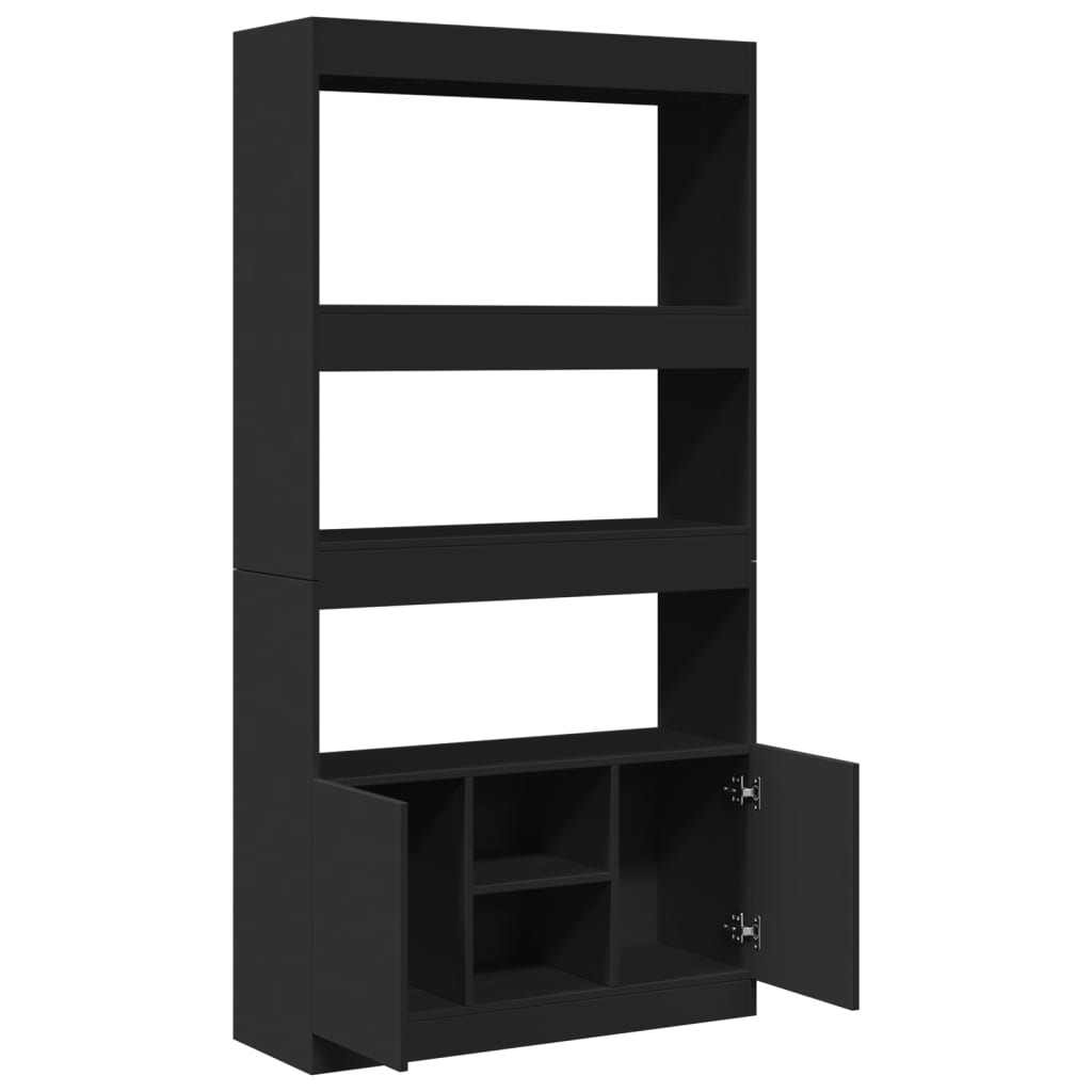 Hoge Kast 92X33X Bewerkt Hout Zwart