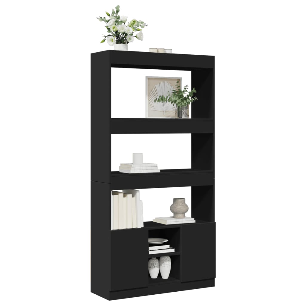 Hoge Kast 92X33X Bewerkt Hout Zwart
