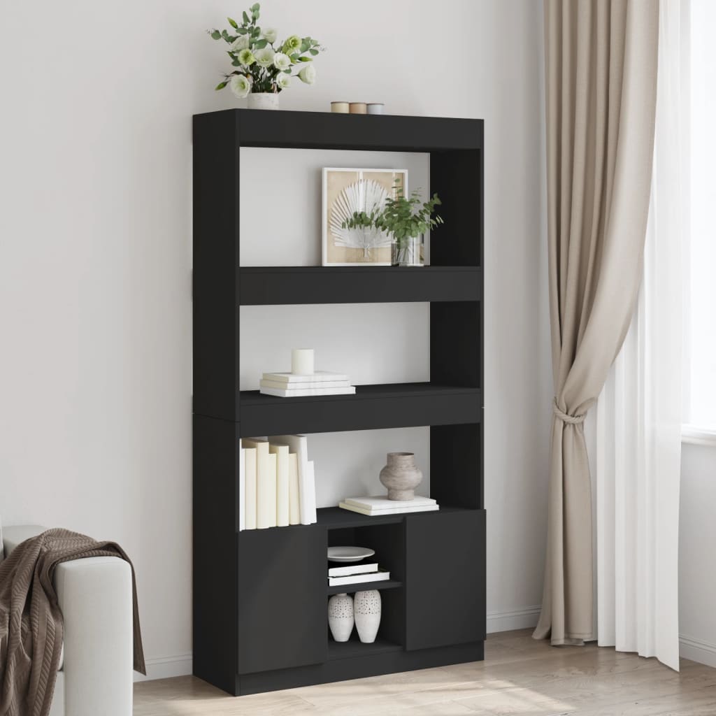 Hoge Kast 92X33X Bewerkt Hout Zwart