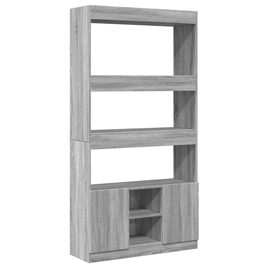 Hoge Kast 92X33X Bewerkt Hout Eikenkleurig Grijs Sonoma