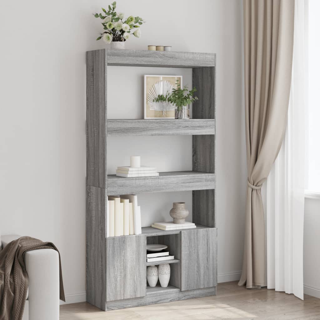 Hoge Kast 92X33X Bewerkt Hout Eikenkleurig Grijs Sonoma