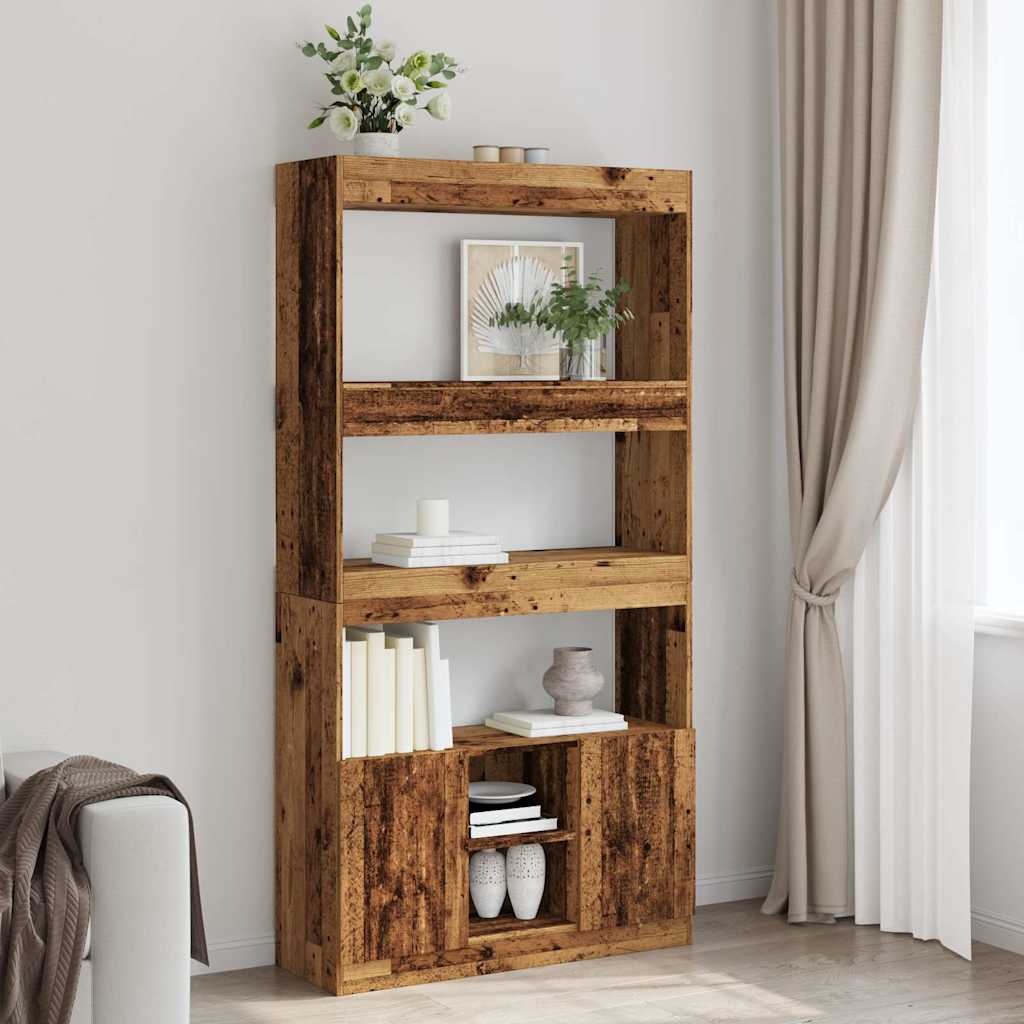 Hoge Kast 92X33X Bewerkt Hout Kleurig Oud Hout