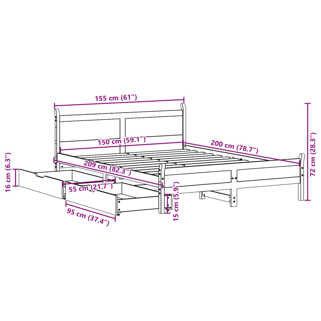 Bedframe Zonder Matras Massief Grenenhout