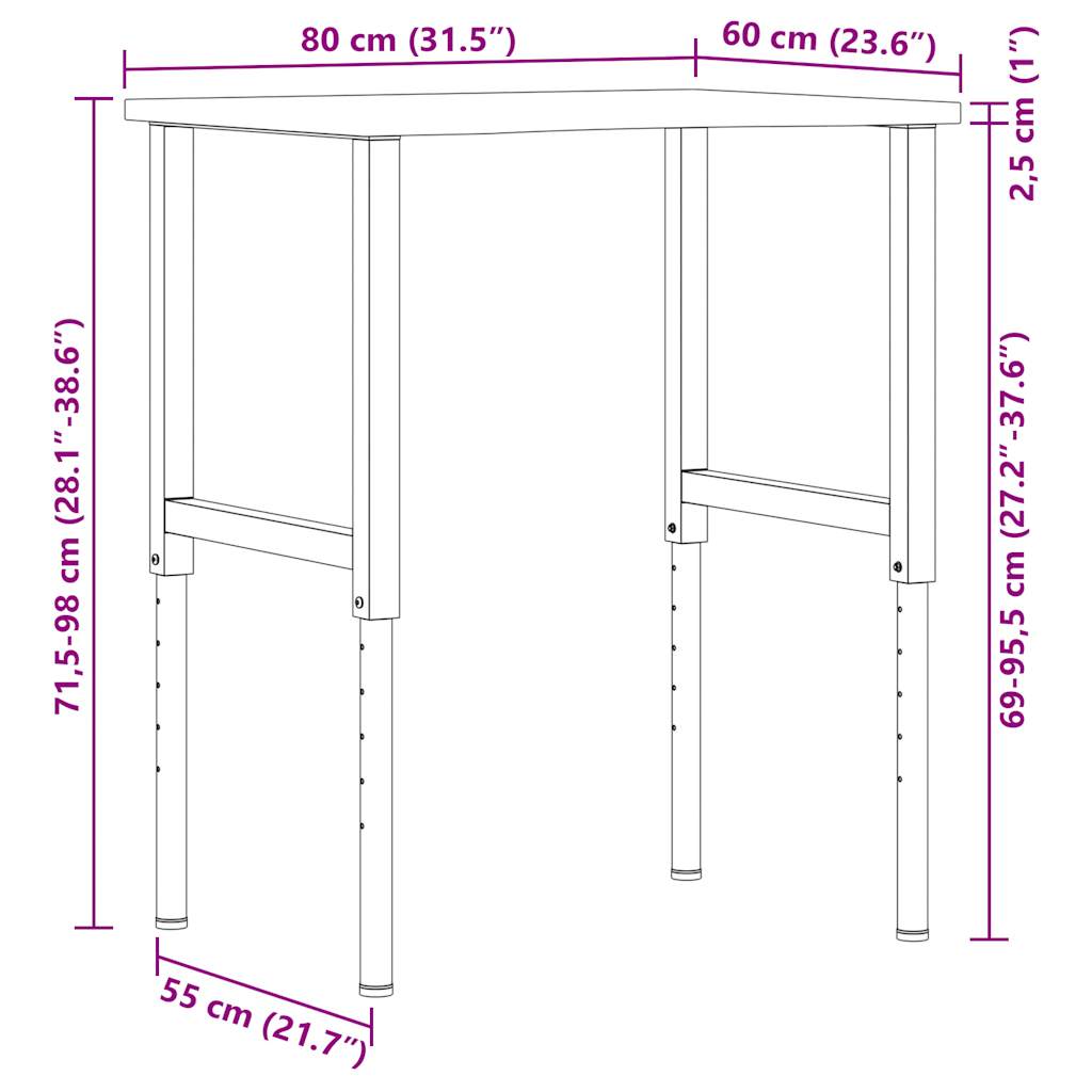 Werkbank 80X60X(71,5-98) Cm Eikenhout