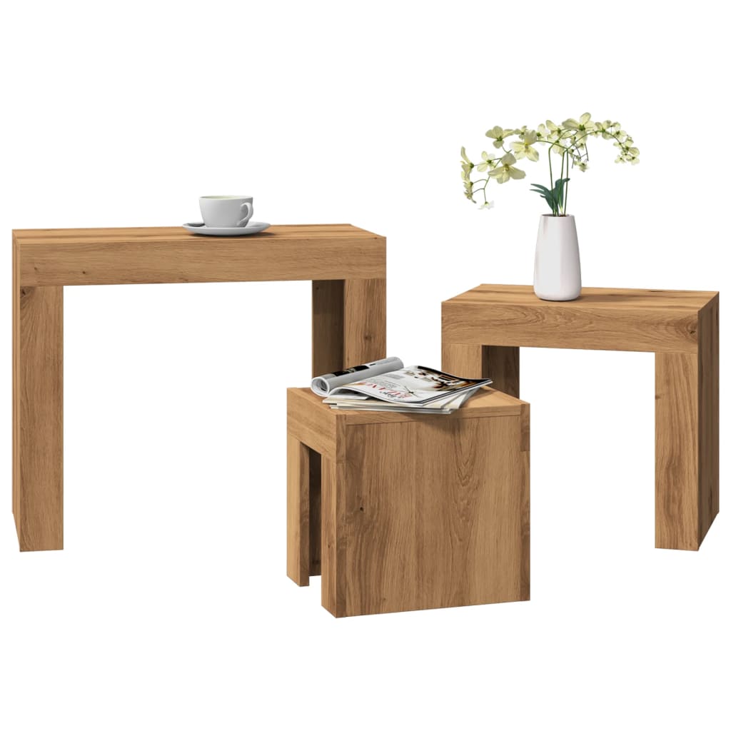 3-Delige Tafeltjesset Bewerkt Hout