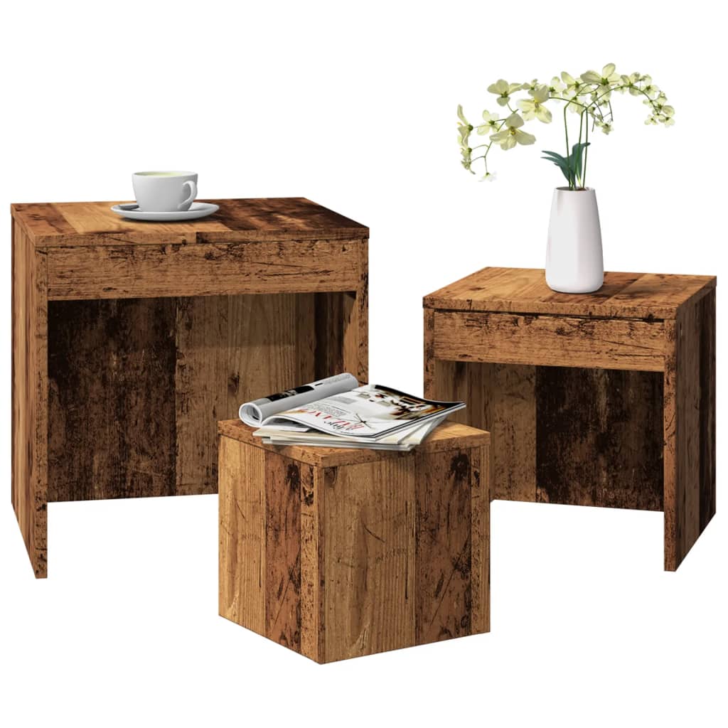 3-Delige Tafeltjesset Bewerkt Hout