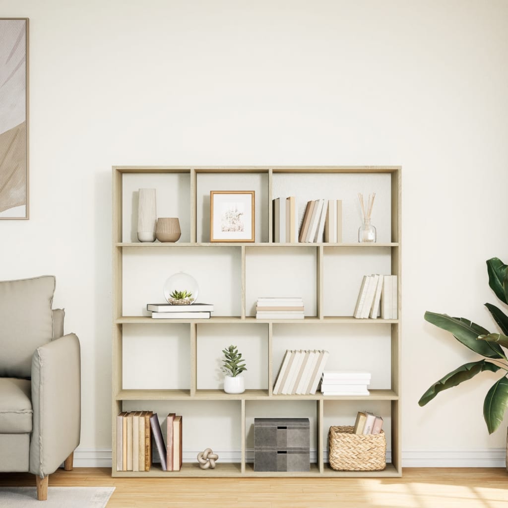 Boekenkast 132X29X141,5 Cm Bewerkt Hout Kleurig Sonoma Eiken