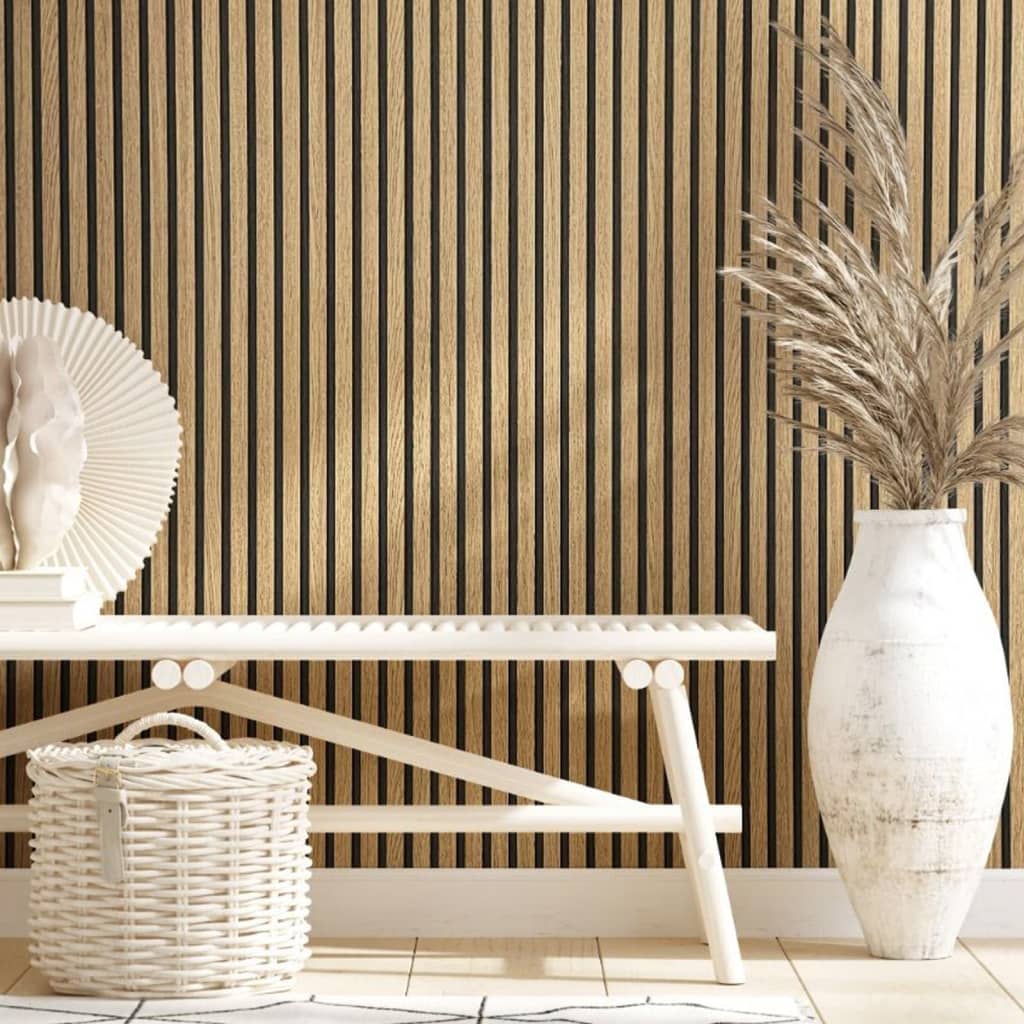 Noordwand Behang Botanica Wooden Slats Zwart En