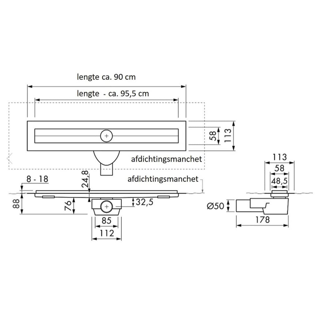 Schütte Doucheafvoer Met Roestvrijstalen Deksel 95,5 Cm