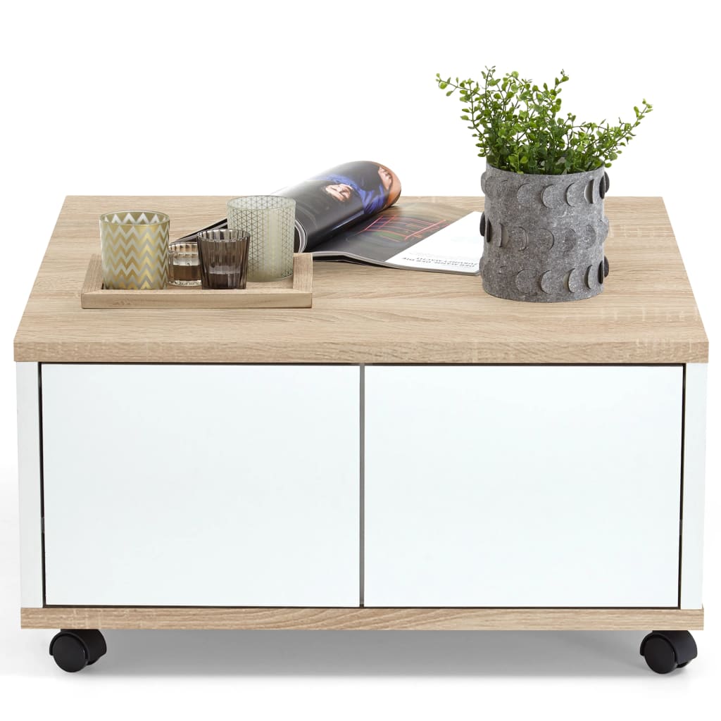 Fmd Salontafel Verplaatsbaar 70X70X36 Cm Eikenkleurig En Glanzend