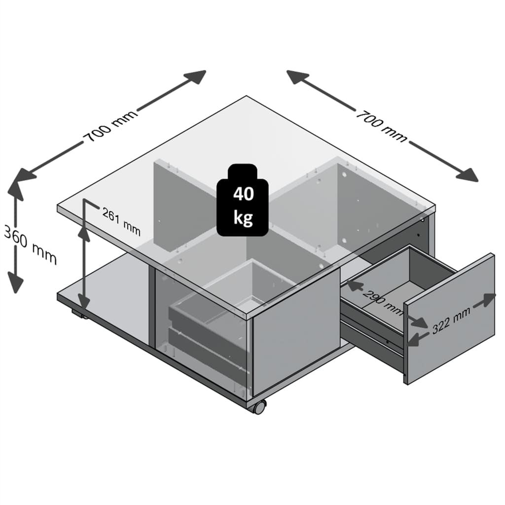 Fmd Salontafel Verplaatsbaar 70X70X36 Cm Eikenkleurig En Glanzend