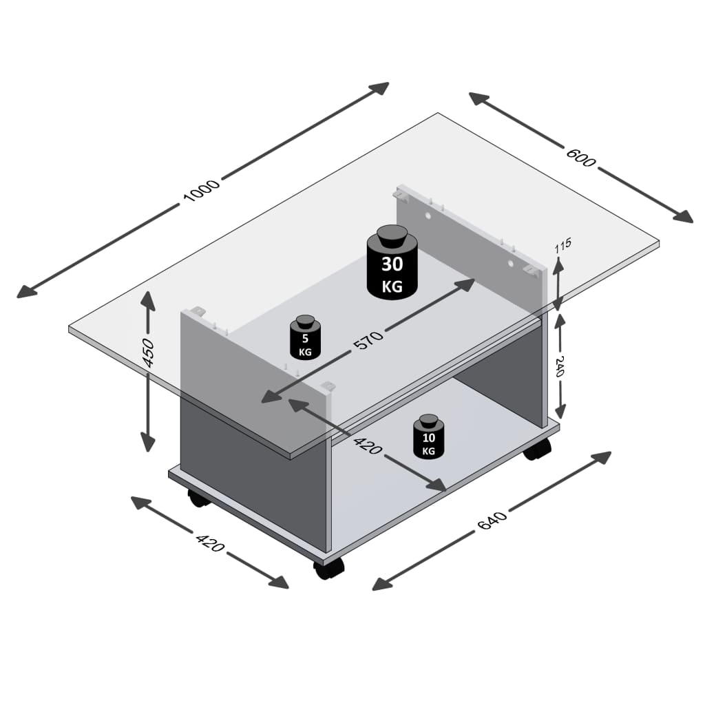 Fmd Salontafel Met Wieltjes En Wit