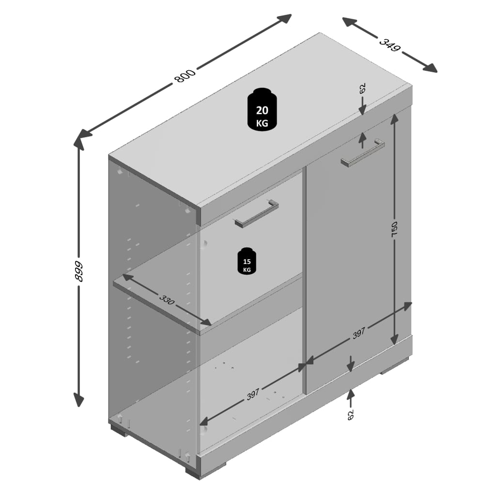 Fmd Kast Met 2 Deuren 80X34,9X89,9 Cm Kleurig