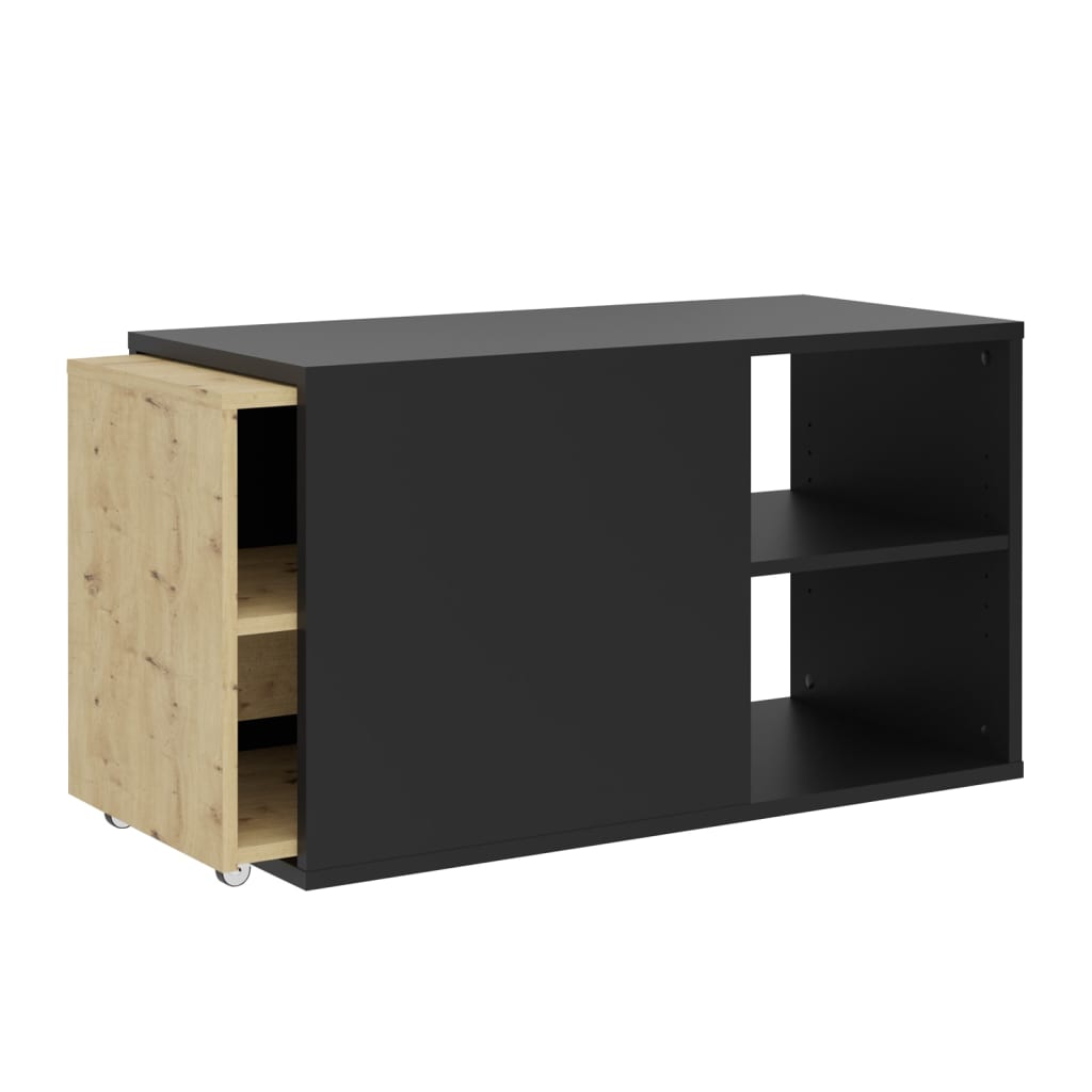 Fmd Tv-Kast Met 2 Open Vakken 133,5X39,9X49,2 Cm Zwart & Artisan Eiken