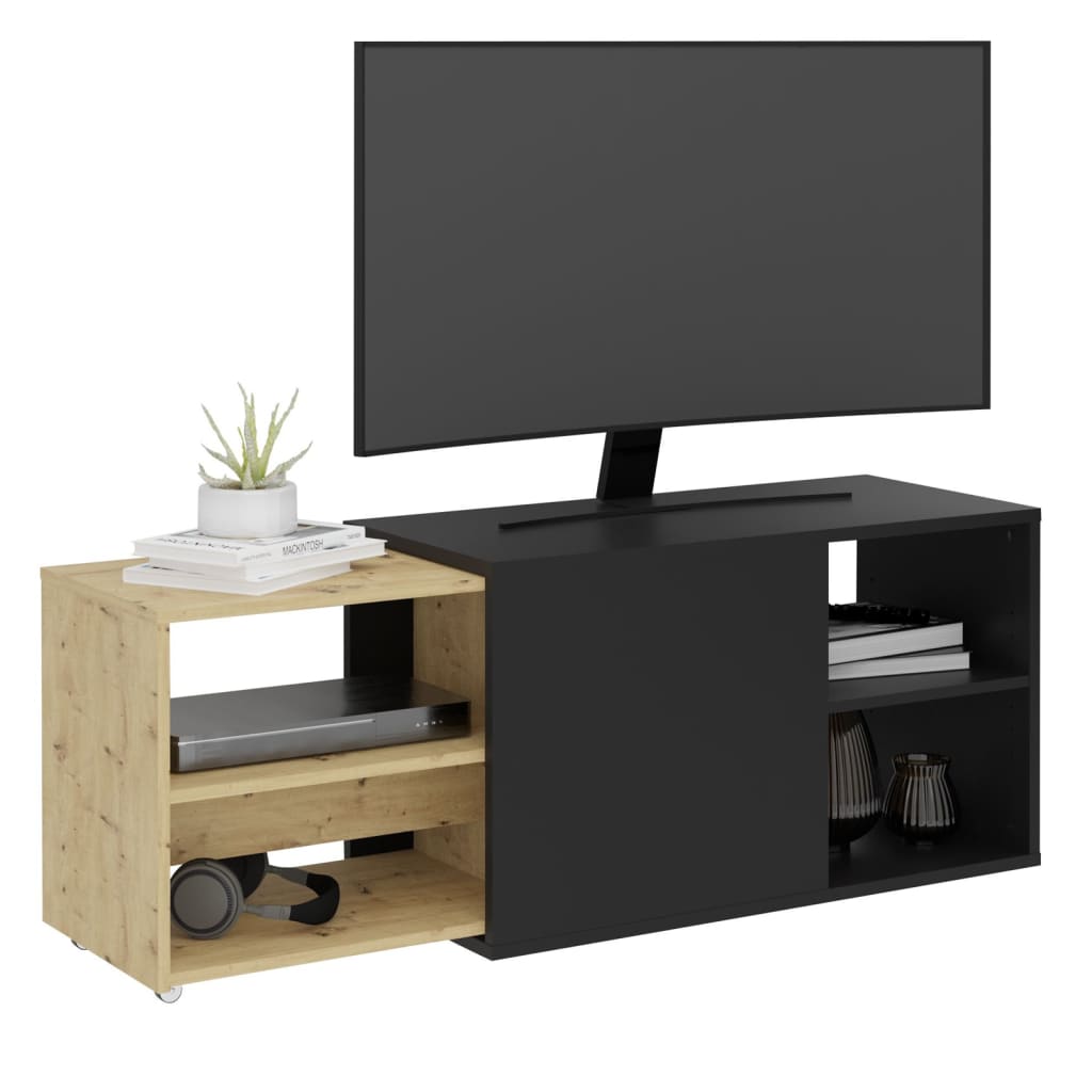 Fmd Tv-Kast Met 2 Open Vakken 133,5X39,9X49,2 Cm Zwart & Artisan Eiken