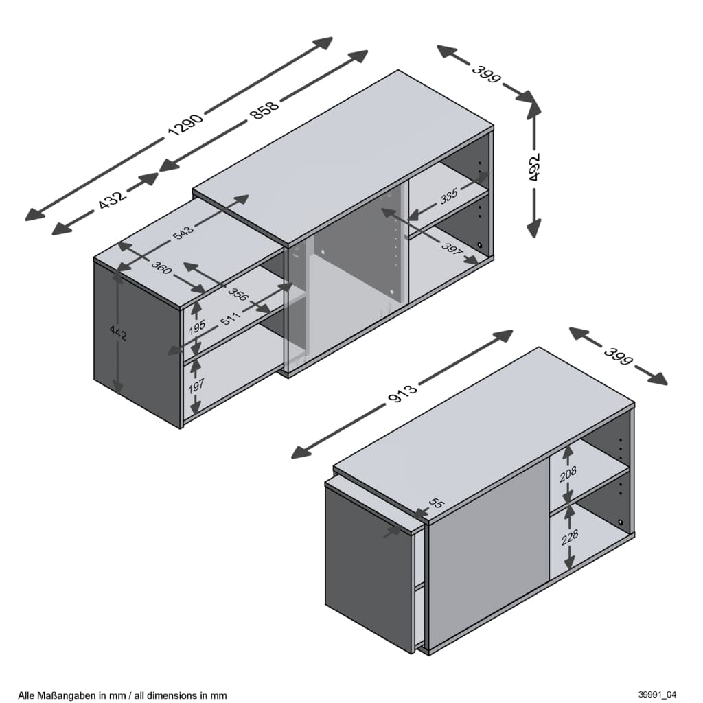 Fmd Tv-Kast Met 2 Open Vakken 133,5X39,9X49,2 Cm Zwart & Artisan Eiken