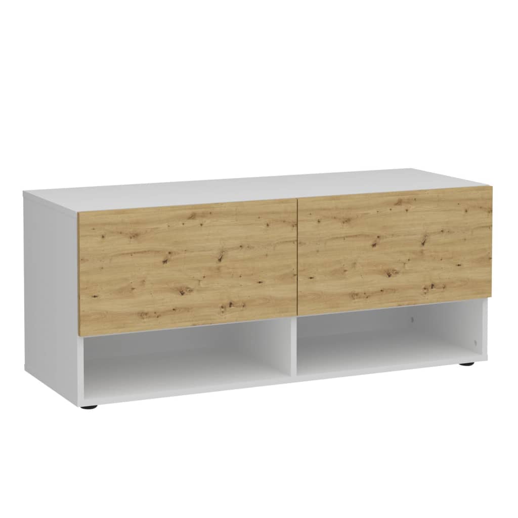 Fmd Opbergbankje Met 2 Lades 108,9X41,7X46,1 Cm Wit En Artisan Eiken