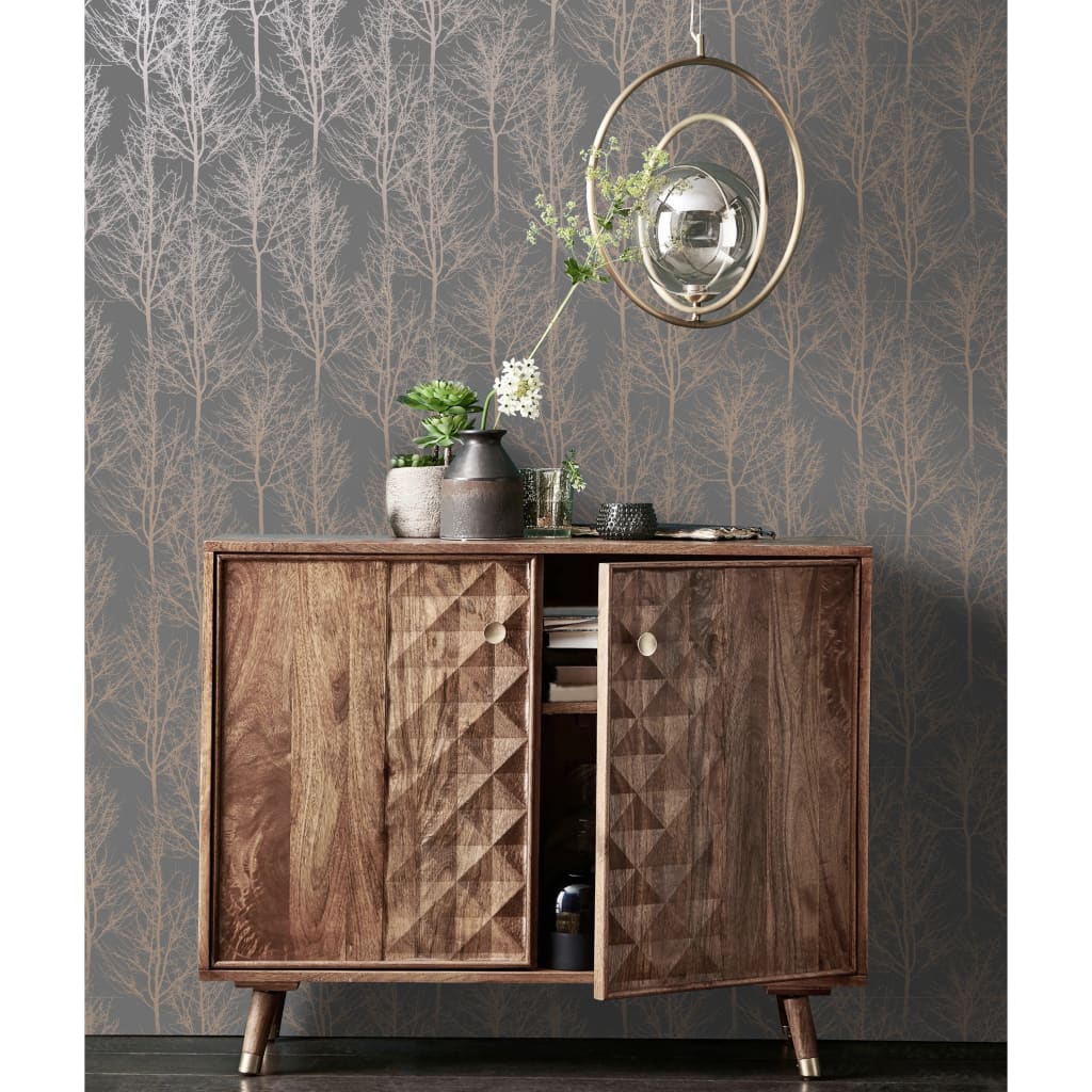 Dutch Wallcoverings Behang Rhea Trees Grijs En Roségoudkleurig