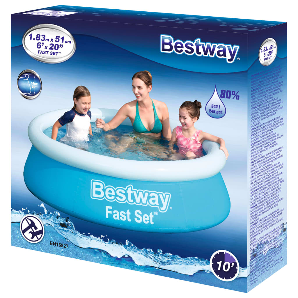 Bestway Zwembad Fast Set Opblaasbaar Rond 183X51 Cm Blauw