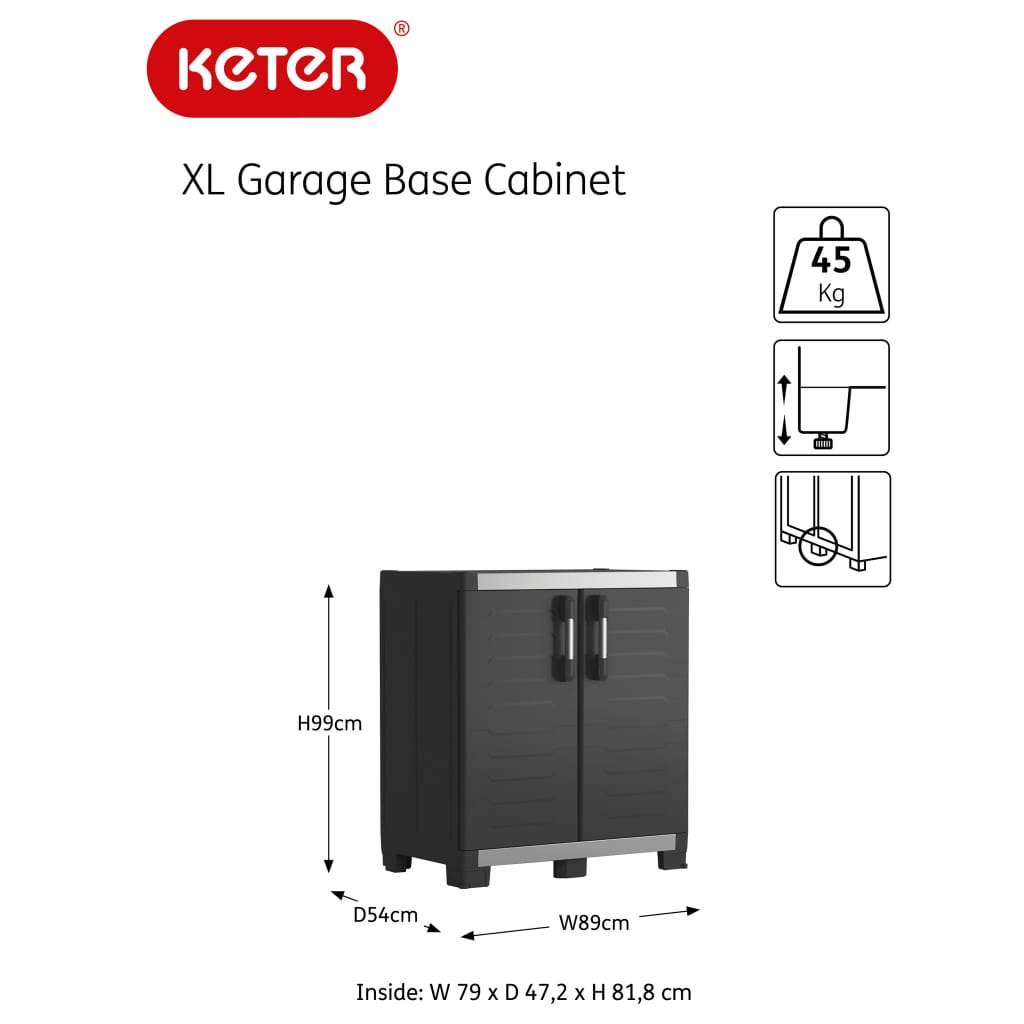 Keter Opbergkast Laag Garage Xl 99 Cm Zwart En Grijs