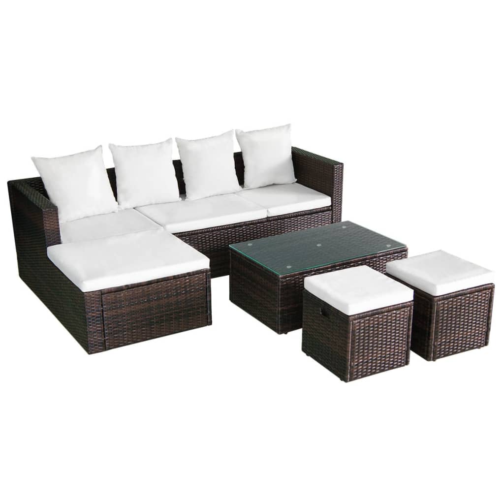 -Delige Loungeset Met Kussens Poly Rattan