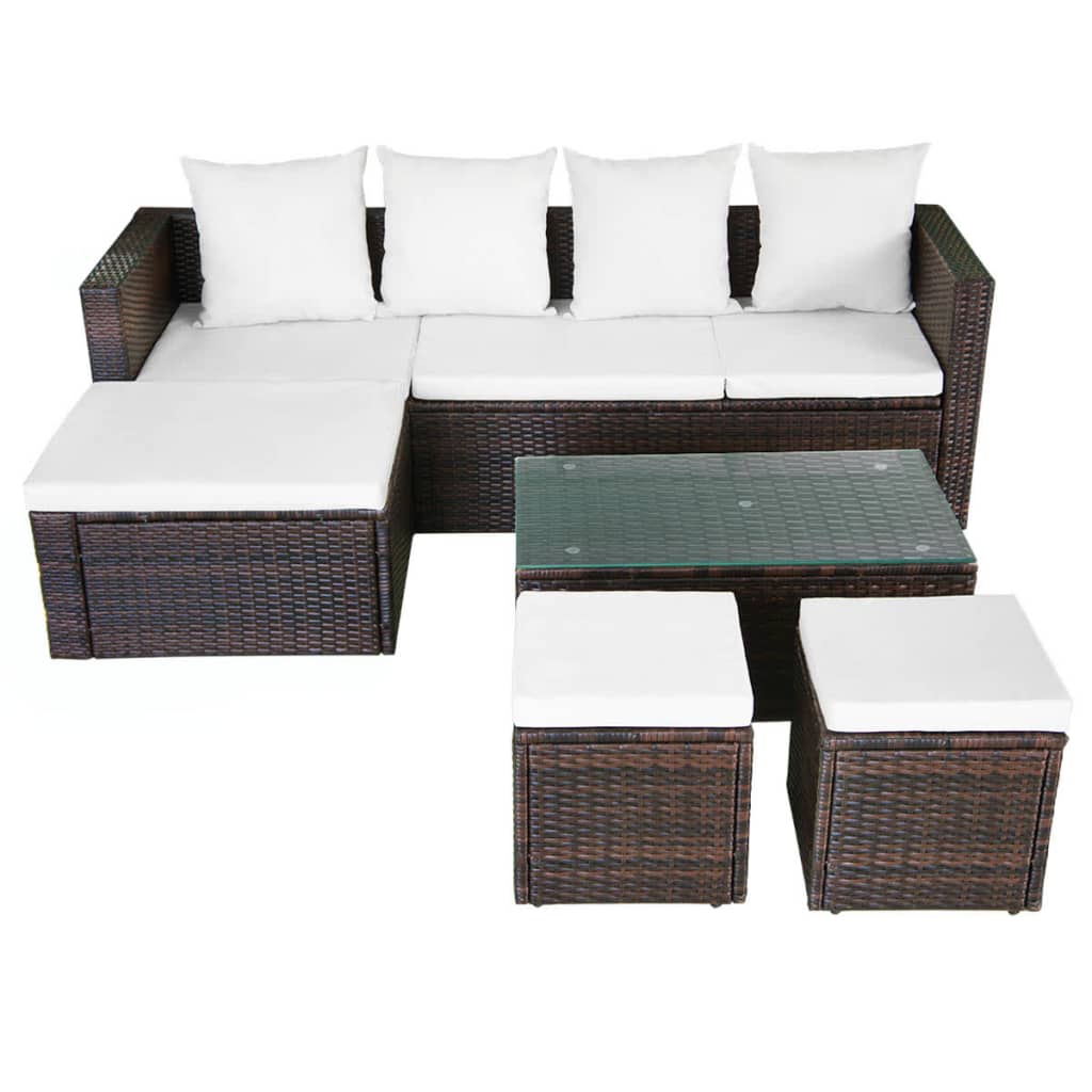 -Delige Loungeset Met Kussens Poly Rattan