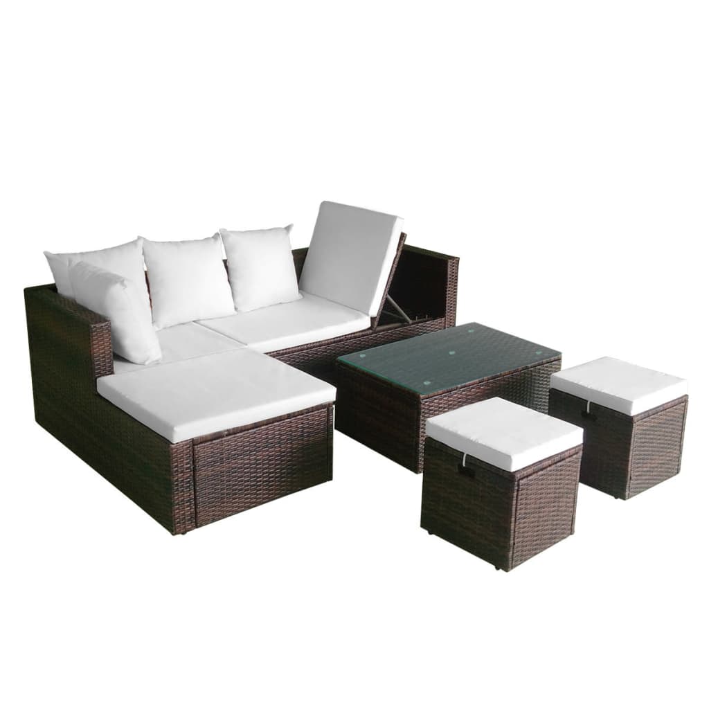 -Delige Loungeset Met Kussens Poly Rattan