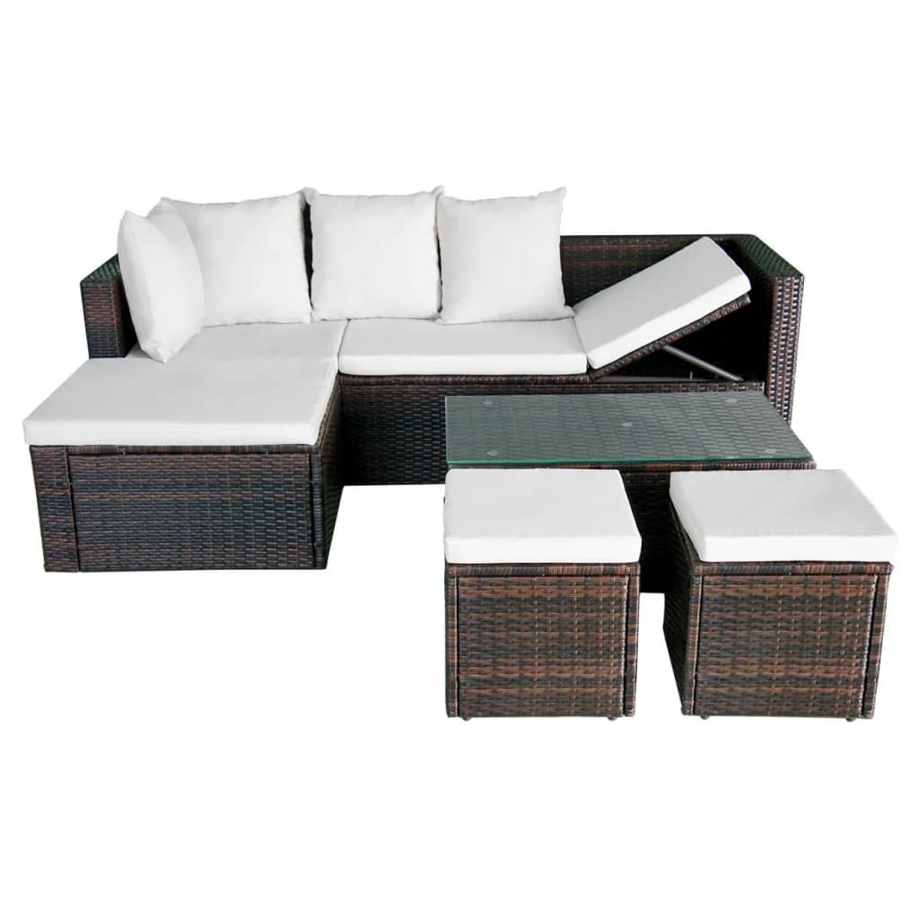 -Delige Loungeset Met Kussens Poly Rattan