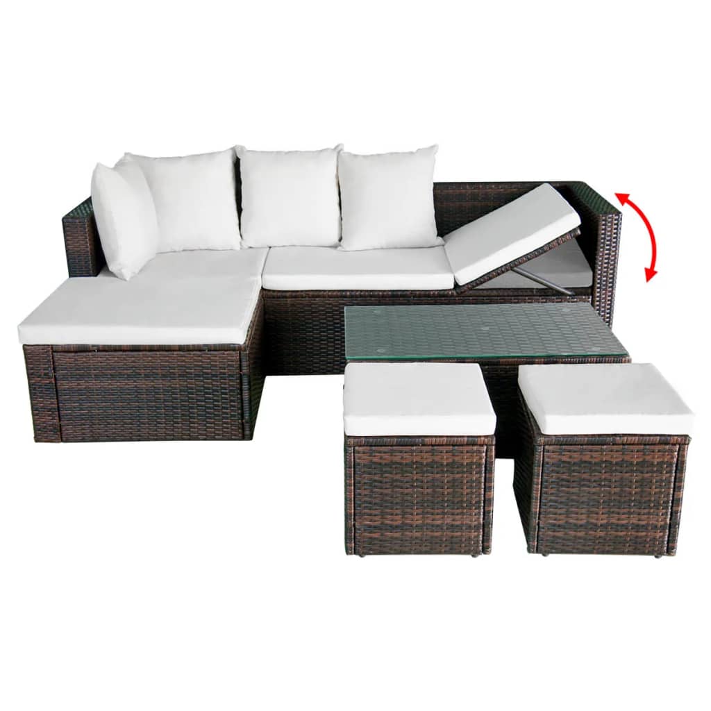 -Delige Loungeset Met Kussens Poly Rattan