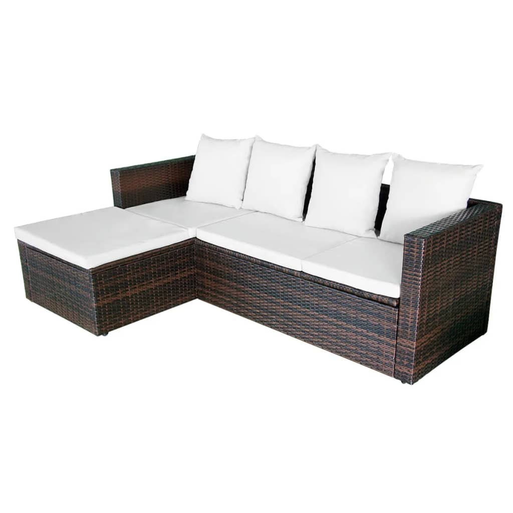 -Delige Loungeset Met Kussens Poly Rattan