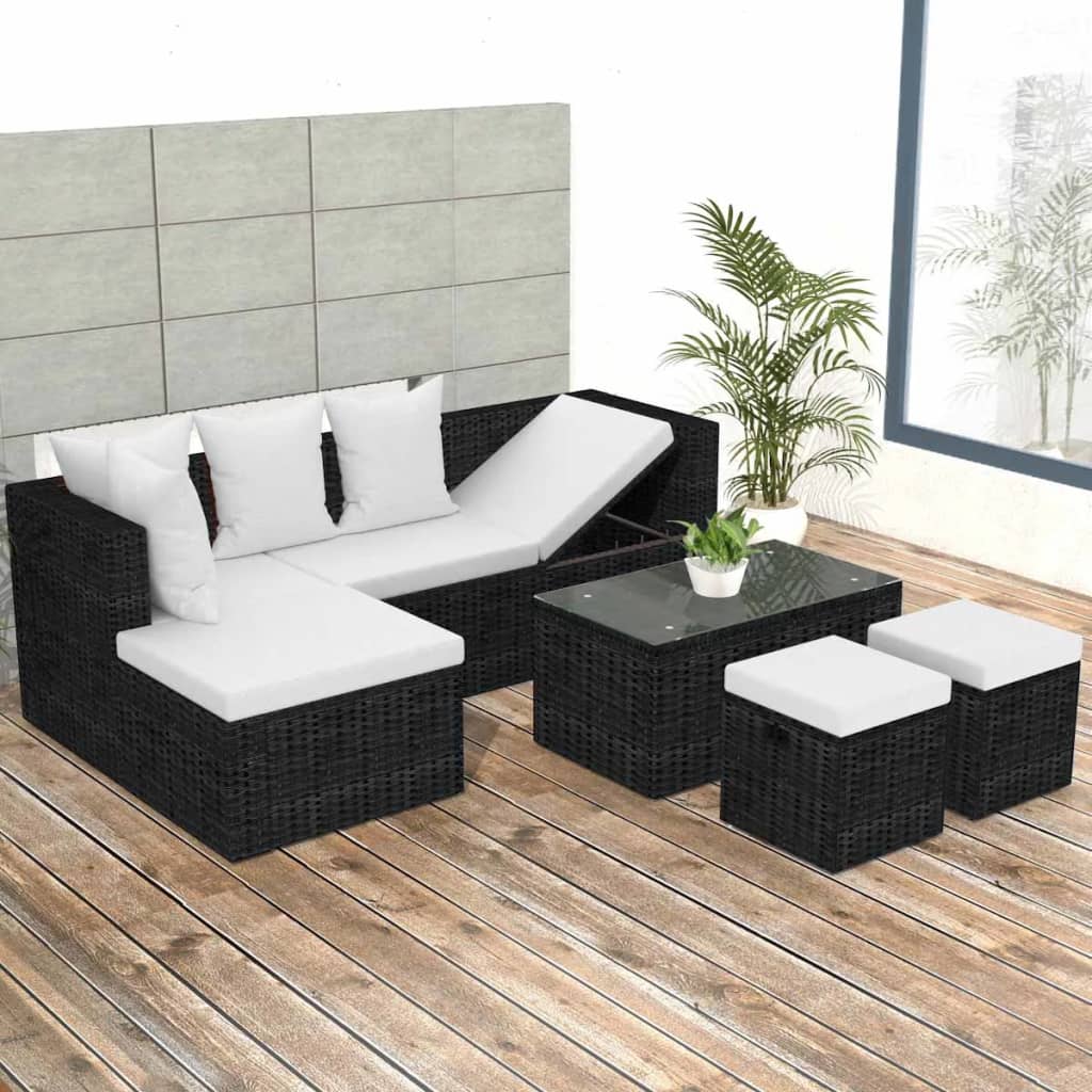 -Delige Loungeset Met Kussens Poly Rattan