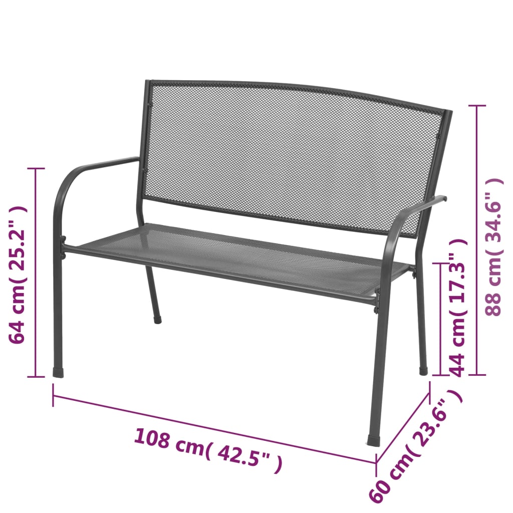 Tuinbank 108 Cm Staal En Mesh Antraciet