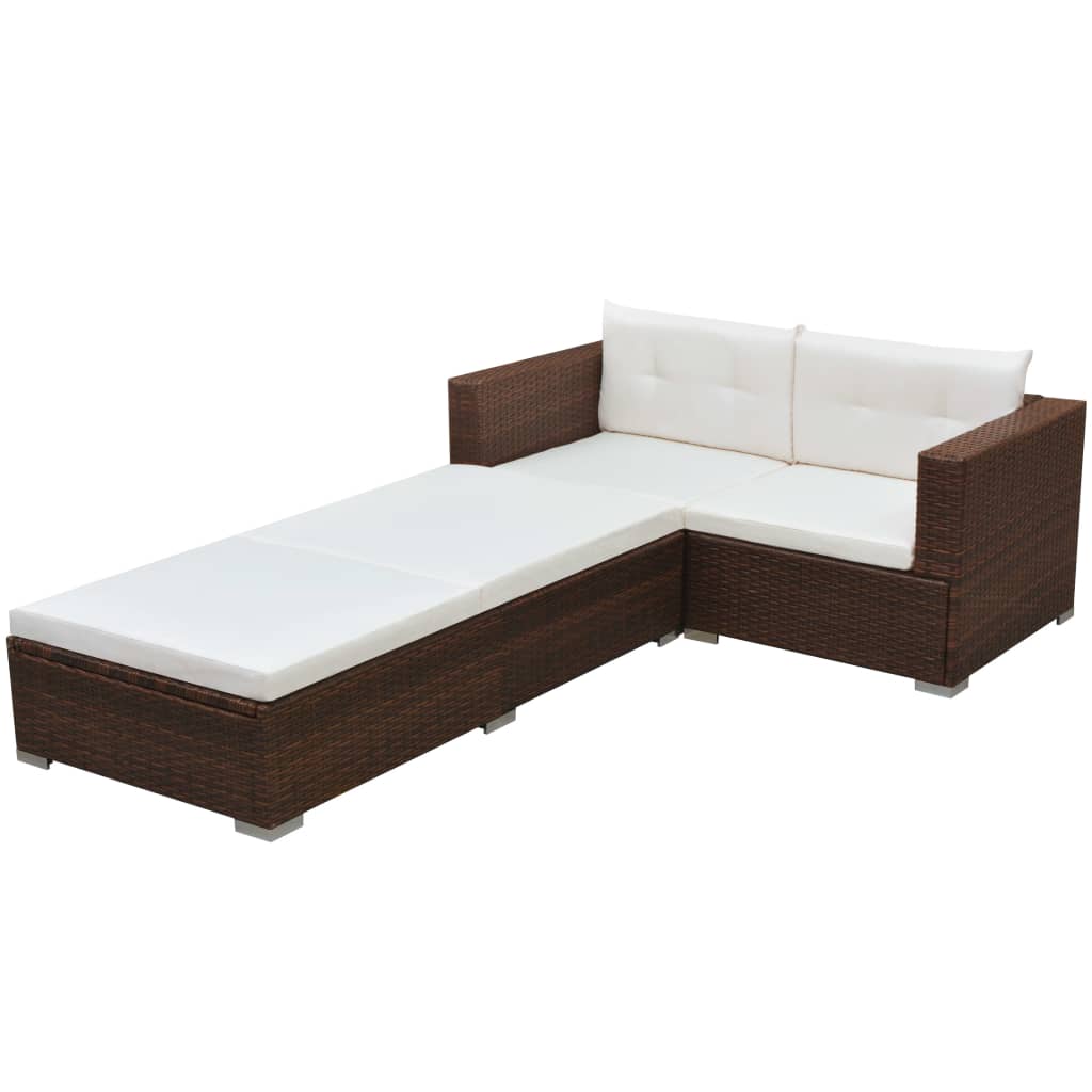 -Delige Loungeset Met Kussens Poly Rattan