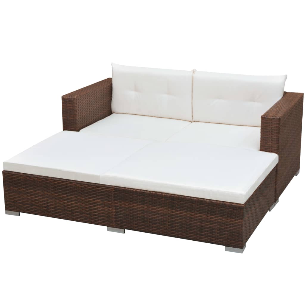 -Delige Loungeset Met Kussens Poly Rattan